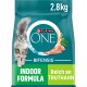 Purina ONE Bifensis Indoor Formula Katzenfutter, 2,8 kg Beutel, mit einer flauschigen grauen Katze und dem Text "Indoor Formula" und "Truthahn als Zutat Nr. 1."
