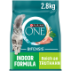 Purina ONE Bifensis Indoor Formula Katzenfutter, 2,8 kg Beutel, mit einer flauschigen grauen Katze und dem Text "Indoor Formula" und "Truthahn als Zutat Nr. 1."