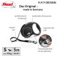 Schwarze flexi ausziehbare Hundeleine mit ergonomischem Griff, robustem Riemen und Bremssystem; dehnt sich auf 5 m für Hunde bis 15 kg.