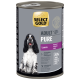 Select Gold Adult Pure Hundefutterdose mit Lammgeschmack, 70 % Lamm, getreidefreie Formel und Bild eines schwarz-weißen Hundes.