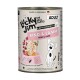 Dose Lucky Jim Adult Hundefutter (Rind & Lamm), rosa Etikett mit Cartoon-Hund, 'Hergestellt in Deutschland', 400 g.