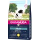 Sac de nourriture sèche premium pour chiens Eukanuba présentant un chien courant, étiqueté "ADULT" pour les races moyennes, 3kg, riche en poulet frais.