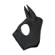 Schwarzes Haustierkostüm mit spitzen Ohren und einem offenen Gesicht, ideal zum Verkleiden von Haustieren.