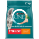 Purina ONE Bifensis Katzenfutterbeutel, 5,7 kg, mit einer flauschigen grauen Katze auf der Vorderseite und dem Text "Sterilcat" und "Reich an Huhn als Zutat Nr. 1."