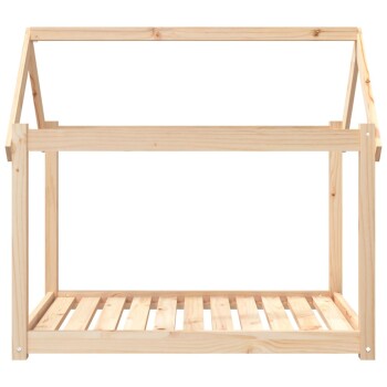 Holzrahmen für ein Haustierbett mit einem slatted Boden und einer dachähnlichen Struktur, entworfen für kleine Tiere.
