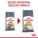Afbeelding van twee Royal Canin Hair & Skin kattenvoer zakken met een rode pijl voor nieuwe verpakking. Tekst benadrukt 'PROVEN RESULTS' en 'meer dan 90% van de eigenaren.'