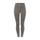 Hochtaillierte, figurbetonte Reitleggings in einem gedämpften Grauton mit dekorativen Nähten und einem Knopfverschluss an der Taille.