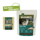 Verpackung für Haustierfutter mit "Real Nature Wilderness Adult Dark Fiord" mit Bildern eines Wolfes und Fisches, die 70% Fleischanteil hervorheben.