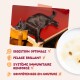 Chat noir endormi sur une table rouge ; texte français : Digestion optimale, Pelage brillant ; « Compétences en couture » barré.