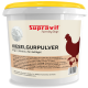 Weißer Eimer mit gelbem Deckel mit Aufschrift "Supravit Farming Days" Kieselgurpulver 4 kg Einstreu für Geflügel, Hühnersilhouette