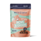 Hundefutterverpackung mit der Aufschrift "Soft Bites Move & Groove", mit einem Cartoon-Hund und dem Text "Huhn mit Lachs" und "Unterstützt den Bewegungsapparat."