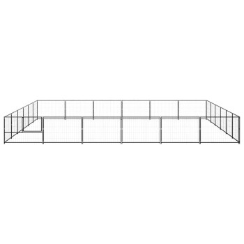 Schwarze Metall-Hundekiste mit einem Gitterdesign und einem sicheren Riegel, geeignet für Hunde oder andere Haustiere.