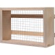 Holz-Haustierkäfig mit einer Drahtgitterfront und zwei horizontalen Holzregalen, entworfen für kleine Tiere.