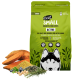 Grüne Verpackung für 'kleine Insekten für Haustiere' Hundefutter, gekennzeichnet mit 'AKTIV', mit Husky-Illustration und Zutaten wie Süßkartoffeln und Hirse.