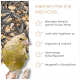 Gemischte Vogelfuttersaatmischung mit Sonnenblumenkernen, Erdnüssen und Körnern für Ziervögel.