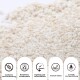 Haustierstreu-Granulate mit Etiketten, die folgende Merkmale hervorheben: hervorragende Geruchskontrolle, natürliche Inhaltsstoffe, hält 1 Monat, Anti-Haft-Effekt, schnelles Klumpen.