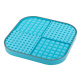 Blaues Silikon-Haustierfutter-Matte, die in vier Abschnitte unterteilt ist, mit strukturierten Oberflächen zum Halten von Futter oder Leckereien.