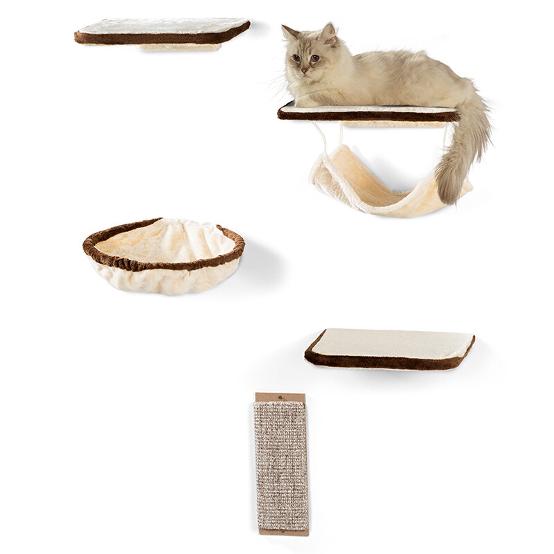 Rohrschneider ® Katzen-Kletterwand 6-teilig beige-braun