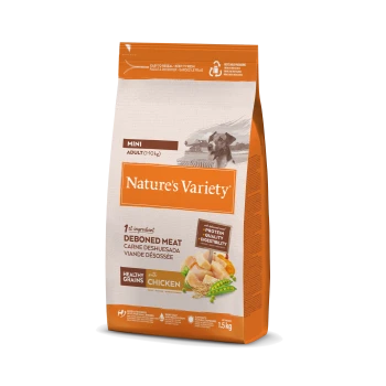 Sac de nourriture pour chien Nature's Variety Mini Adult, 1,5 kg, viande désossée avec poulet et céréales saines, pour chiens de 1 à 10 kg.