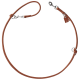 Braune Leder-Hundeleine mit einer Schlaufe und einem Metallclip, mit einem dekorativen Quasten und einem silbernen Ring zum Befestigen.