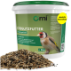 Tüte Orni Wildvogelfutter mit Silhouetten fliegender Vögel, 5 kg, hergestellt in Deutschland.