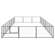 Ecke eines schwarzen Metall-Haustierkäfigs mit Gittermuster und sicherem Riegel, ideal für die Unterbringung und Sicherheit von Haustieren.