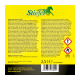 Gelbes Etikett für Stiefel Pferde-Insektenschutzmittel mit grünem Pferde-Logo, 'Stiefel'-Schriftzug, 2,5 L und Warnsymbole