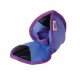 Une botte de chien colorée en bleu et violet, avec une semelle texturée et des motifs orange, conçue pour la protection des animaux de compagnie.