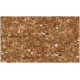 Gros plan d'un mélange texturé de flocons de nourriture pour animaux de compagnie marron et beige, montrant diverses formes et tailles des morceaux.