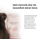 Graue Katze schnuppert an einer Tüte KatKare Crystal Clean Katzenstreu mit Gesundheitsanzeige, deutscher Text über Harnwegsgesundheit.