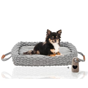 ® Flauschiges Tierbett inkl. Gratis-Beigabe, Körbchen in Flechtoptik S