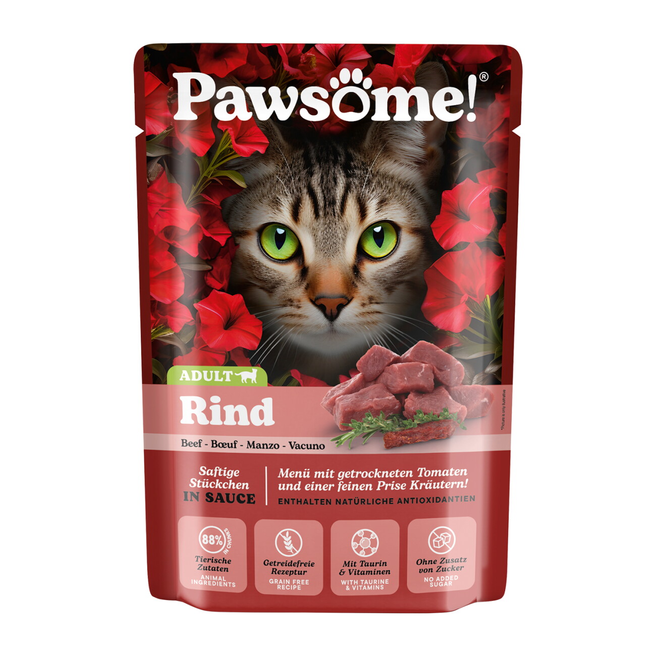 Pawsome Nassfutter Katze, Adult, Rind 28x85 g