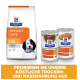 Hill's Prescription Diet Urinary Care c/d für Hunde, mit einem Beutel Trockenfutter und zwei Dosen Nassfutter, mit einem Hundebild und deutschem Text.