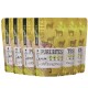 Sechs Beutel FAVLY Pure Bites Haustierfutter, beschriftet mit "Lamm", mit einem gelben Design und Bildern von Schafen sowie Symbolen für Zutaten und Nährstoffe.