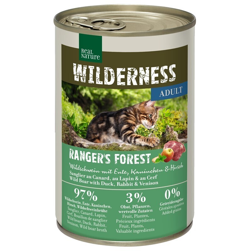 REAL NATURE WILDERNESS Nourriture humide pour chat, Adulte Ranger Forest sanglier au canard, lapin et cerf 6x400 g