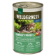 Eine Dose "Wilderness Adult Ranger's Forest" Katzenfutter mit einer Bengal-Katze, die 97% Fleisch und 3% Früchte enthält, ohne Getreide.