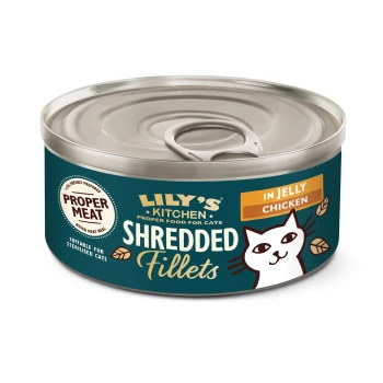 Lily's Kitchen Shredded Fillets cat food in jelly, chicken flavor, proper meat, suitable for sterilised cats.