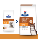 Die Verpackung von Hill's Prescription Diet Kidney Care k/d Katzenfutter zeigt eine getigerte und eine schlanke Katze, die klinische Ernährung und Tierarzt-Empfehlung hervorhebt.