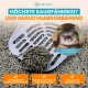 Lucky-Kitty Pellet-Katzenstreu mit Schaufel und schlafender Katze; Text: 'HÖCHSTE SAUGFÄHIGKEIT' und 'Angenehmer Duft nach Grünem Tee'.