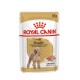 Royal Canin Adult Pudel Hundefutterbeutel, 85 g, mit einer Pudelillustration und Text, der die Vorteile für die Fellgesundheit hervorhebt.