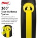 Flexi retractable dog leash featuring a 360° tape guidance system, with a yellow tape and black handle, highlighting its jam-free extension.