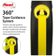 Flexi retractable dog leash featuring a 360° tape guidance system, with a yellow tape and black handle, highlighting its jam-free extension.