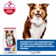 Lächelnder braun-weißer Hund mit einer Hill's-Packung „Mature Adult 7+“; „ACTIVBIOME+ MULTI BENEFIT“ und deutscher Text zu Energie und Immunität.