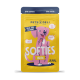 Kolorowe opakowanie przysmaków dla psów 'Pets Deli Softies' z rysunkowym różowym psem i tekstem: 'Ideal fürs Training', 'Huhn' i 'Für Hunde.'