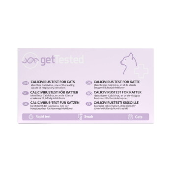 GetTested Calicivirus-Schnelltest (Abstrich) für Katzen, violette Verpackung mit Katzenumriss und Text 'Calicivirus-Test für Katzen'