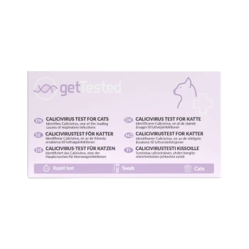 GetTested Calicivirus-Schnelltest (Abstrich) für Katzen, violette Verpackung mit Katzenumriss und Text 'Calicivirus-Test für Katzen'