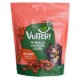 Vutter! vegane Hundesnacks mit Himbeere und rotem Rettich, pflanzlich, 110g, Bild eines Hundes, der sich die Lippen leckt, auf der Verpackung.
