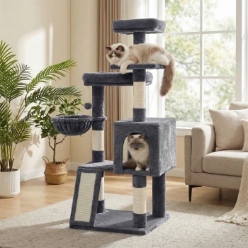 Kletterbaum mehrstufig, mit Rampe, Kratzsäulen, 3 Plattformen,136 cm dunkelgrau