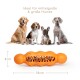 Oranges Hundespielzeug, das für mittelgroße bis große Hunde entworfen wurde, mit einer Länge von 18 cm und einer Höhe von 4 cm, mit sichtbaren Leckereien im Inneren.
