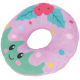 Jouet pour animal en peluche en forme de donut rose avec glaçage vert souriant, baies de houx et vermicelles colorés.